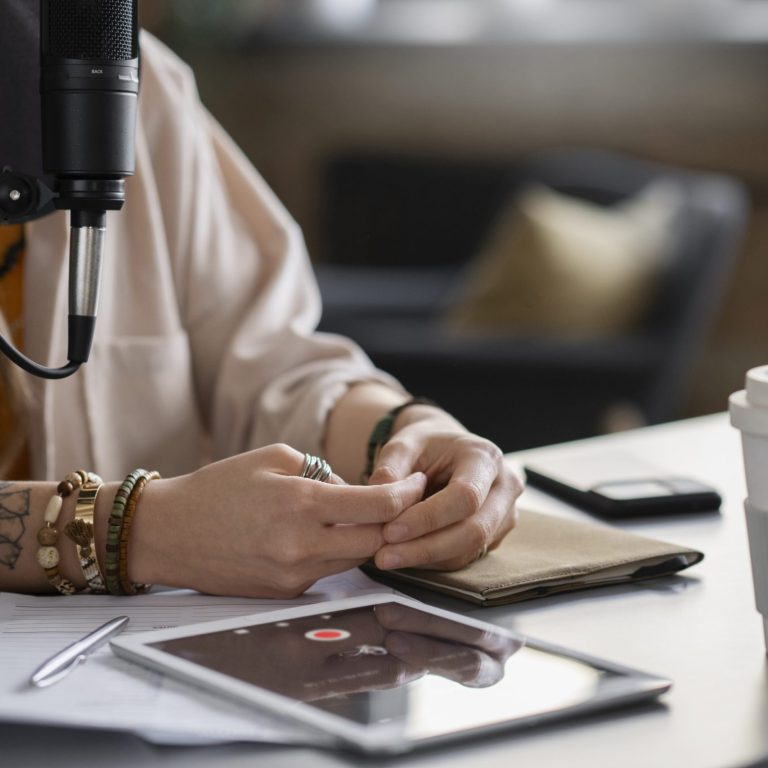 woman-making-podcast-studio